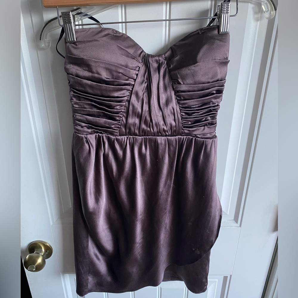 BEBE SWEETHEART NECKLINE PURPLE MINI SATIN DRESS XS
